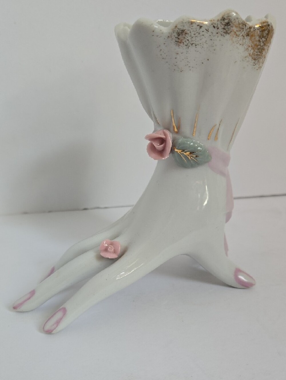 Vintage Hand Vase Pink Roses 4¾ Inch x 4½" Inch Made In Japan - Picture 13 of 16